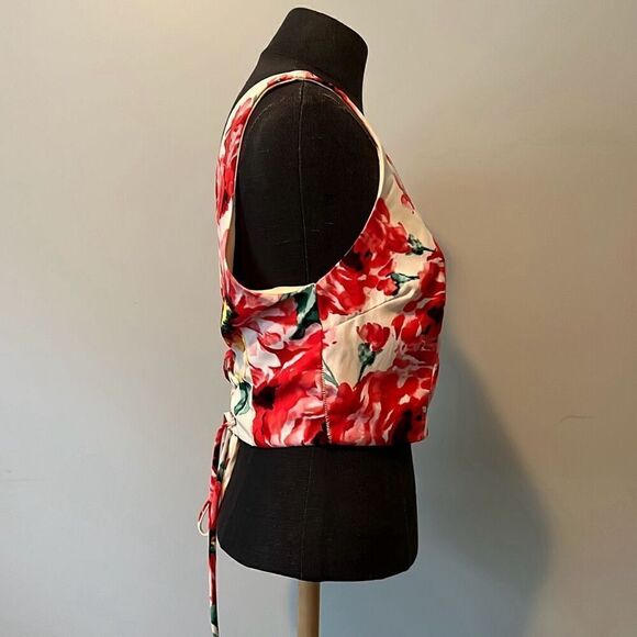 Guess Los Angeles Women's Multicolor Floral Tie Back Cropped Top Medium - Picture 6 of 9